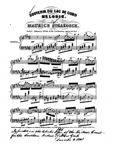 Strakosch - Souvenir du lac de Como - Piano Score - Score