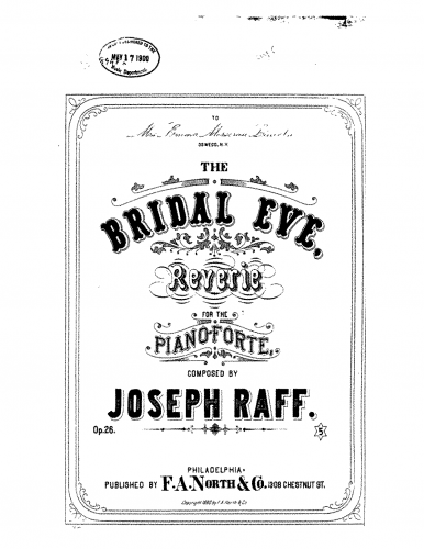 Raff - The Bridal Eve - Piano Score - Score