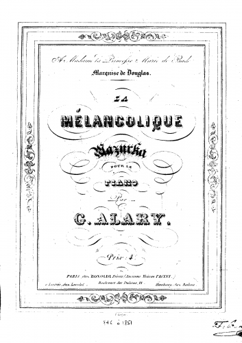 Alary - La mélancolique, mazurka - Piano Score - Score