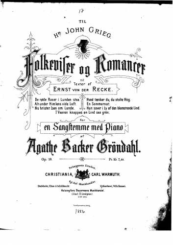 Backer-Grøndahl - 7 Folkeviser og Romancer - Score