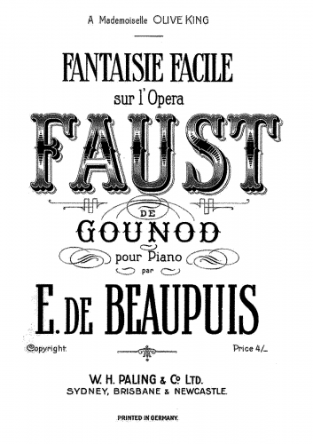 Beaupuis - Fantaisie facile sur l'opera 'Faust' de Gounod - Score