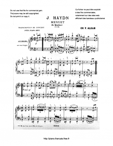 Alkan - Transcriptions - Works of Joseph Haydn - String Quartet, Op. 76 No. 2 'Les Quintes': Menuet