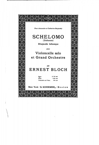 Bloch - Rhapsodie hébraïque pour violoncelle et grand orchestre - Full Score - Full Score