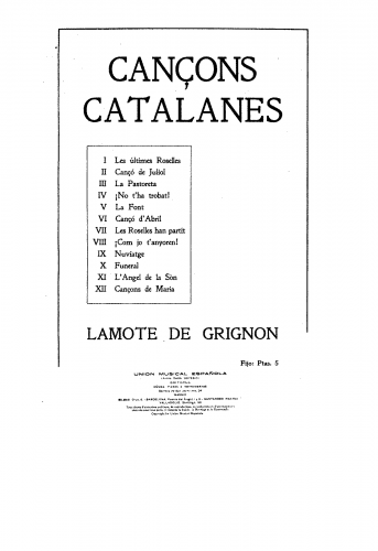 Lamote de Grignon - 12 Canc?ons catalanes - Score