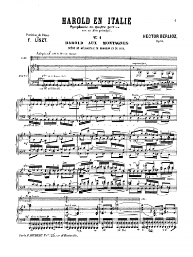 Berlioz - Harold en Italie, Symphonie avec un alto principal en 4 parties - For Viola and Piano (Liszt)