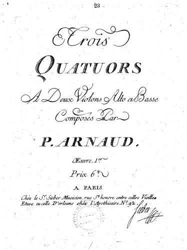 Arnaud - 3 String Quartets, Op. 1