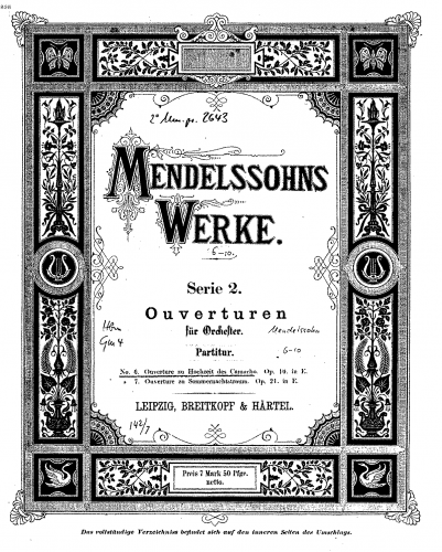 Mendelssohn - Die Hochzeit des Camacho, Op. 10 - Overture - Ouverture - Full score
