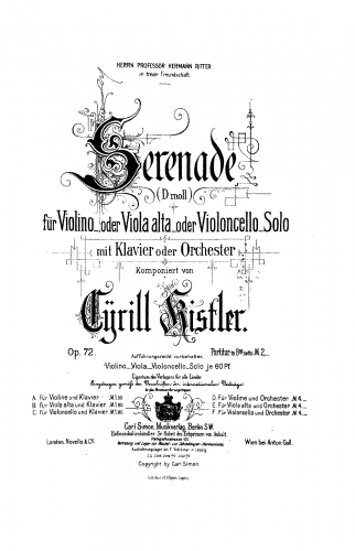Kistler - Serenade, Op. 72 - Full Score - Orchestral score
