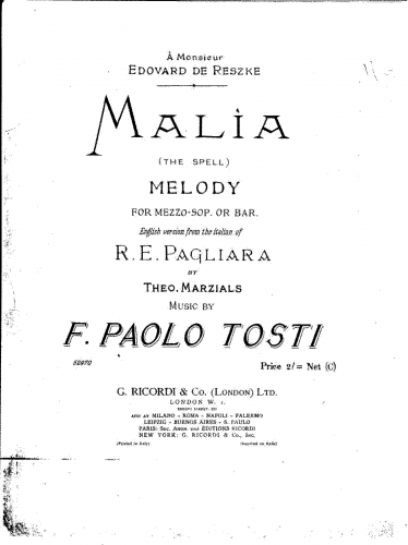 Tosti - Malìa - Score