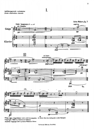 Webern - 4 Stücke für Geige und Klavier, Op. 7 - Score
