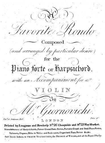 Giornovichi - Rondo in A major for Piano and Violin - Score