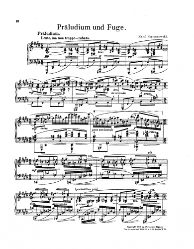Szymanowski - Prelude and Fugue in C sharp minor - Score