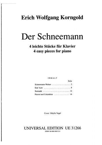 Korngold - Der Schneemann - Four selections For Piano solo (Composer) - Score