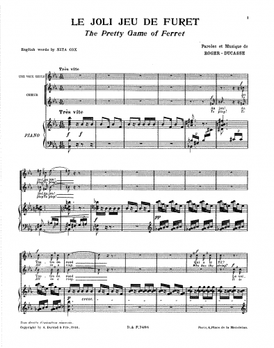 Roger-Ducasse - 2 Churs pour voix d'enfants - For Voice and Piano (Composer) - 2. Le joli jeu de Furet