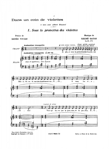 Rhené-Baton - Dans un coin de violettes, Op. 20 - Score