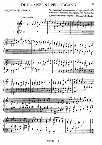 Pellegrini - 2 Canzoni per Organo - Score