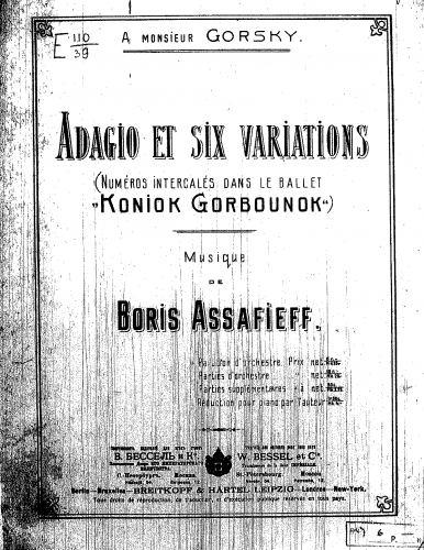 Asafyev - Konek Gorbunok - Adagio and Six Variations - Orchestral score