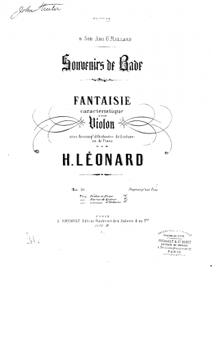 Léonard - Souvenirs de Bade, Op. 30 - Score and Violin Part