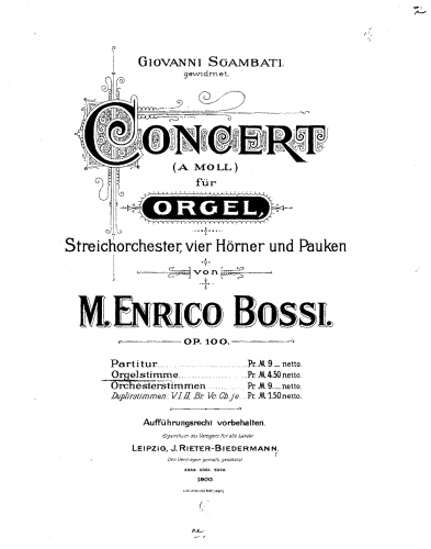 Bossi - Concerto for Organ, Strings, 4 Horns, and Timpani, Op. 100 - Organ solo part