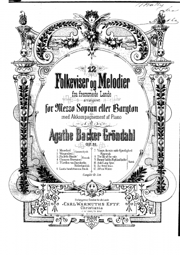Backer-Grøndahl - 12 Folkevviser og Melodier - Score