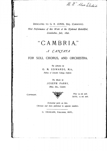 Parry - Cambria - Vocal Score - Score
