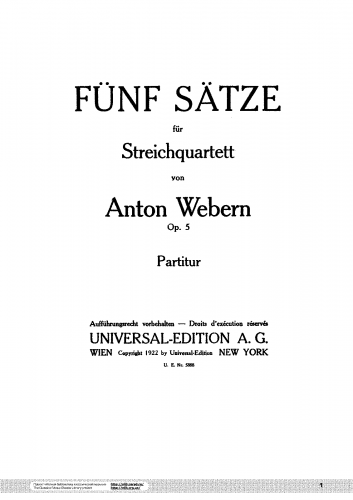 Webern - Five Movements Op. 5 - Original Version - String Quartet (1909) - Score