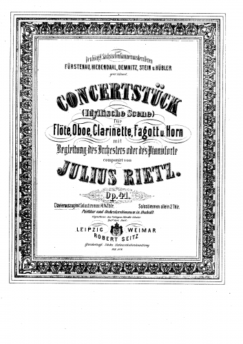Rietz - Concertstück for Wind Quintet and Orchestra - For Flute, Oboe, Clarinet, Bassoon, Horn and Piano (composer) - Piano Score