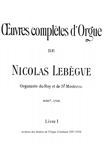 Lebègue - Livre d'orgue No. 1 - Score