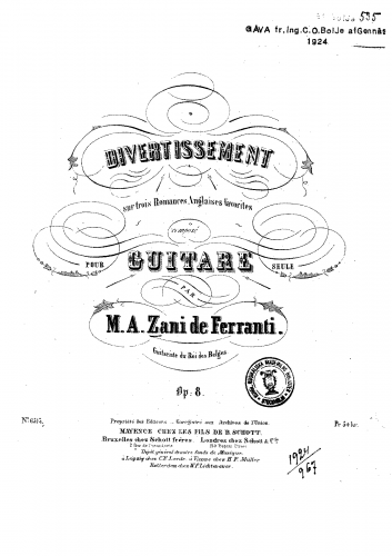 Ferranti - Divertissement sur 3 Romances Anglaises favorites, Op. 8 - Score