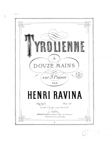 Ravina - Tyrolienne - For 3 Pianos 12 Hands - Score