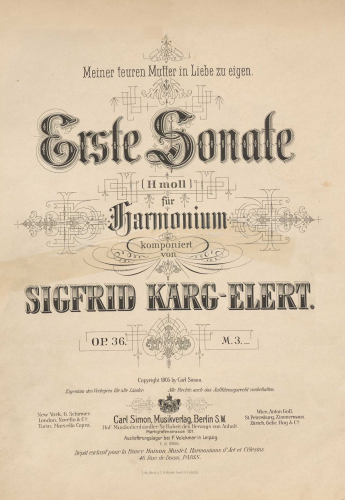 Karg-Elert - Harmonium Sonata No. 1, Op. 36 - Score