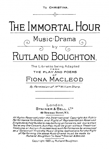 Boughton - The Immortal Hour - Vocal Score - Score