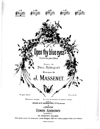 Massenet - Poëme d'Amour - 3. Ouvre tes yeux bleus - For Medium Voice