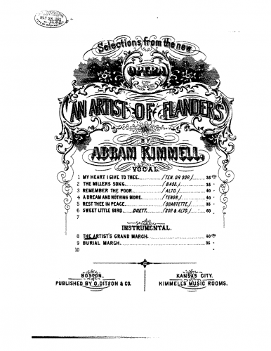 Kimmell - An Artist of Flanders - The Artist's Grand March For Piano Solo - Score