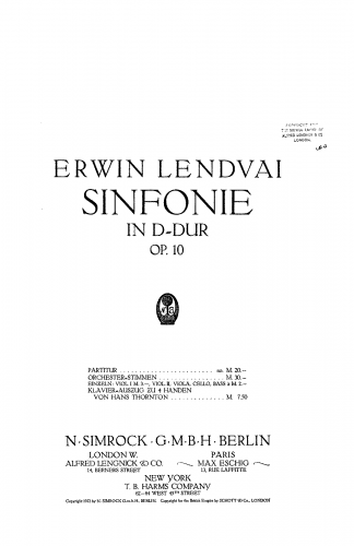 Lendvai - Symphony - Score
