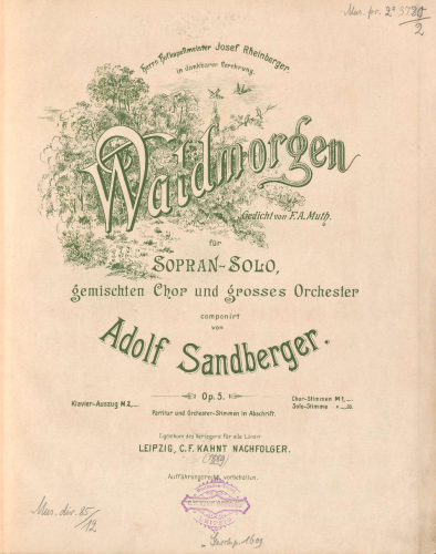 Sandberger - Waldmorgen - Vocal Score - Score