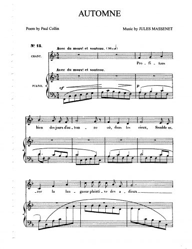 Massenet - Poème d'octobre - Voice and Piano 2. Automne - Score