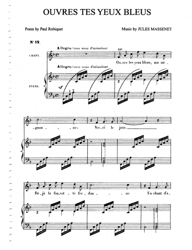 Massenet - Poëme d'Amour - 3. Ouvre tes yeux bleus - For High Voice