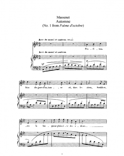Massenet - Poème d'octobre - Voice and Piano 2. Automne - Score