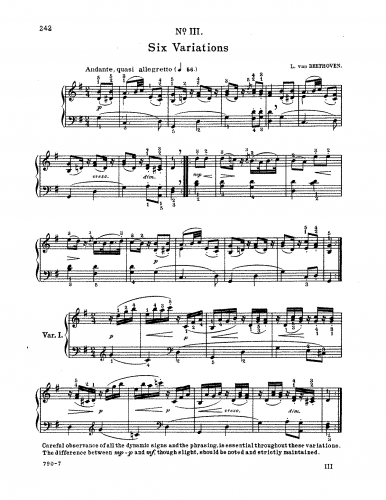 Beethoven - Variations in G major WoO77 - Score