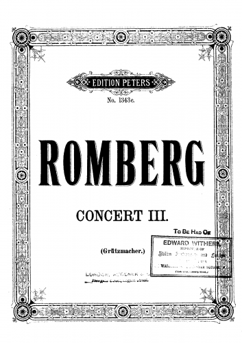 Romberg - Cello Concerto No. 3 Op. 6 - Piano Reduction and Solo Cello Part
