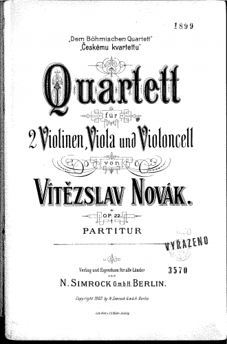 Novák - String Quartet no.1 in G major - Score