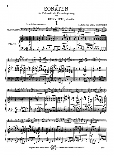 Cervetto - 2 Cello Sonatas - For cello and piano (unknown) - Score