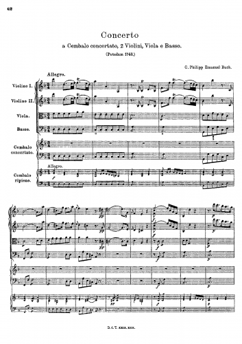Bach - Harpsichord Concerto, Wq.23 - Score