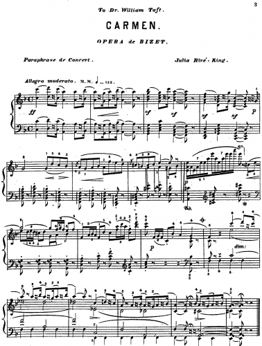 Rive-King - Carmen, Paraphrase de Concert on Bizet's opera. - Score