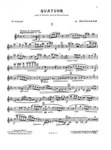 Honegger - String Quartet No. 1