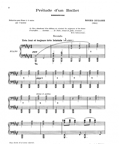 Roger-Ducasse - Prélude d'un Ballet - For Piano 4 Hands (Author) - Score
