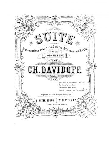Davydov - Suite for Orchestra - For Piano 4 hands (Composer) - Score