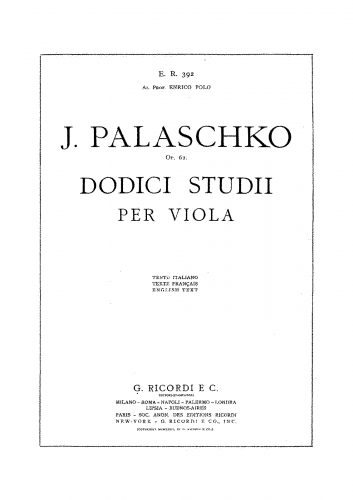 Palaschko - 12 Studies, Op. 62 - Score