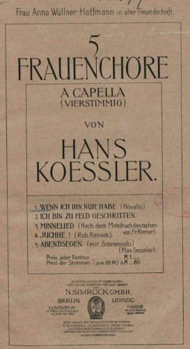 Koessler - 5 Frauenchöre - Score